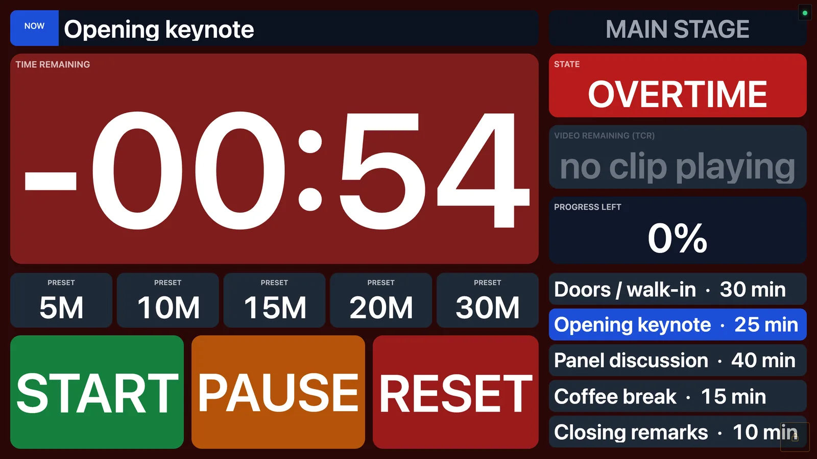 OVERTIME: the timer box, the state tile and the whole canvas turn red.