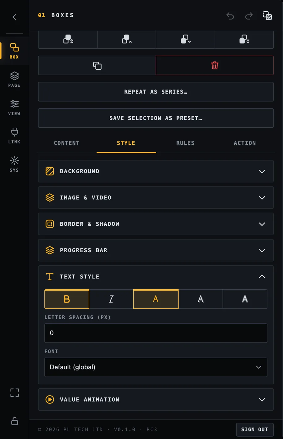 Text style.