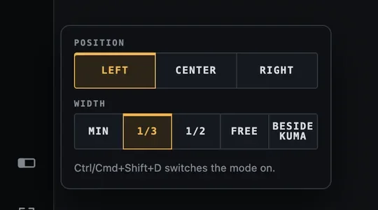 Wide-screen options: position and width.